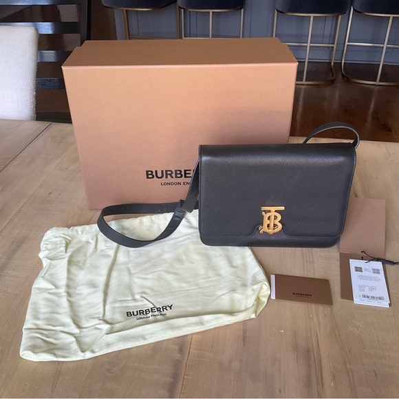 Burberry Medium TB Bag – Black Grained Leather with Gold Hardware - Picture 1 of 12